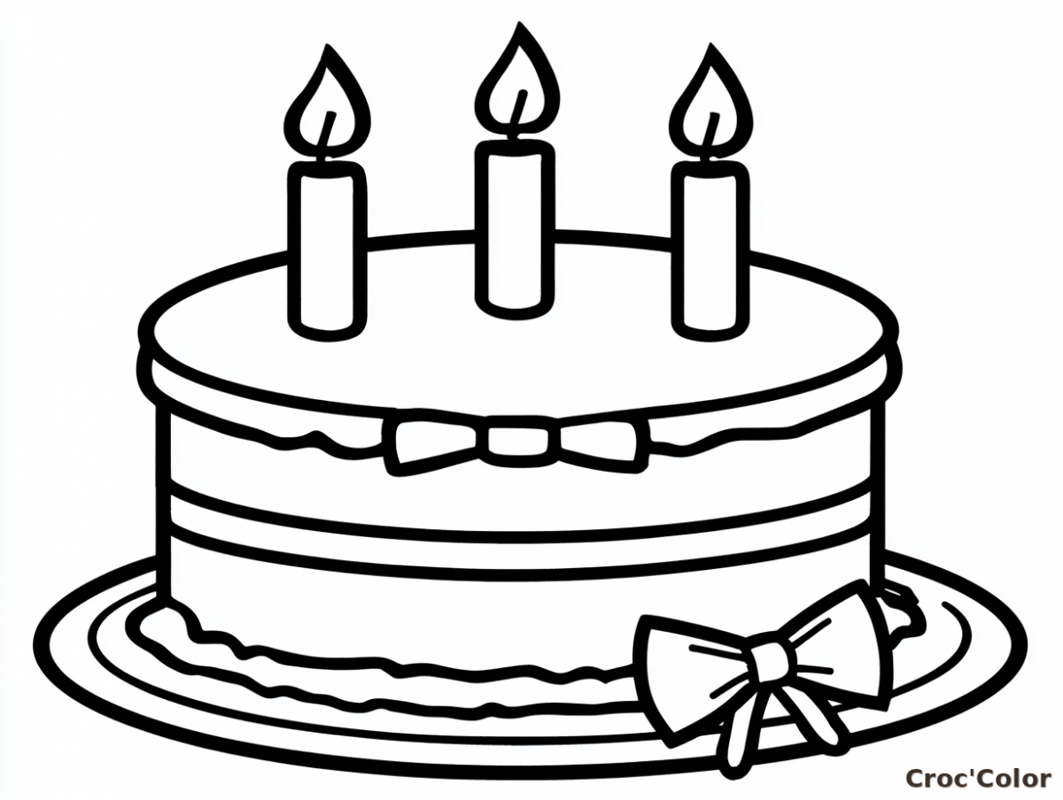 Coloriage Gâteau Anniversaire Facile Maternelle - Dessin 3 Bougies Simple à Imprimer Gratuit