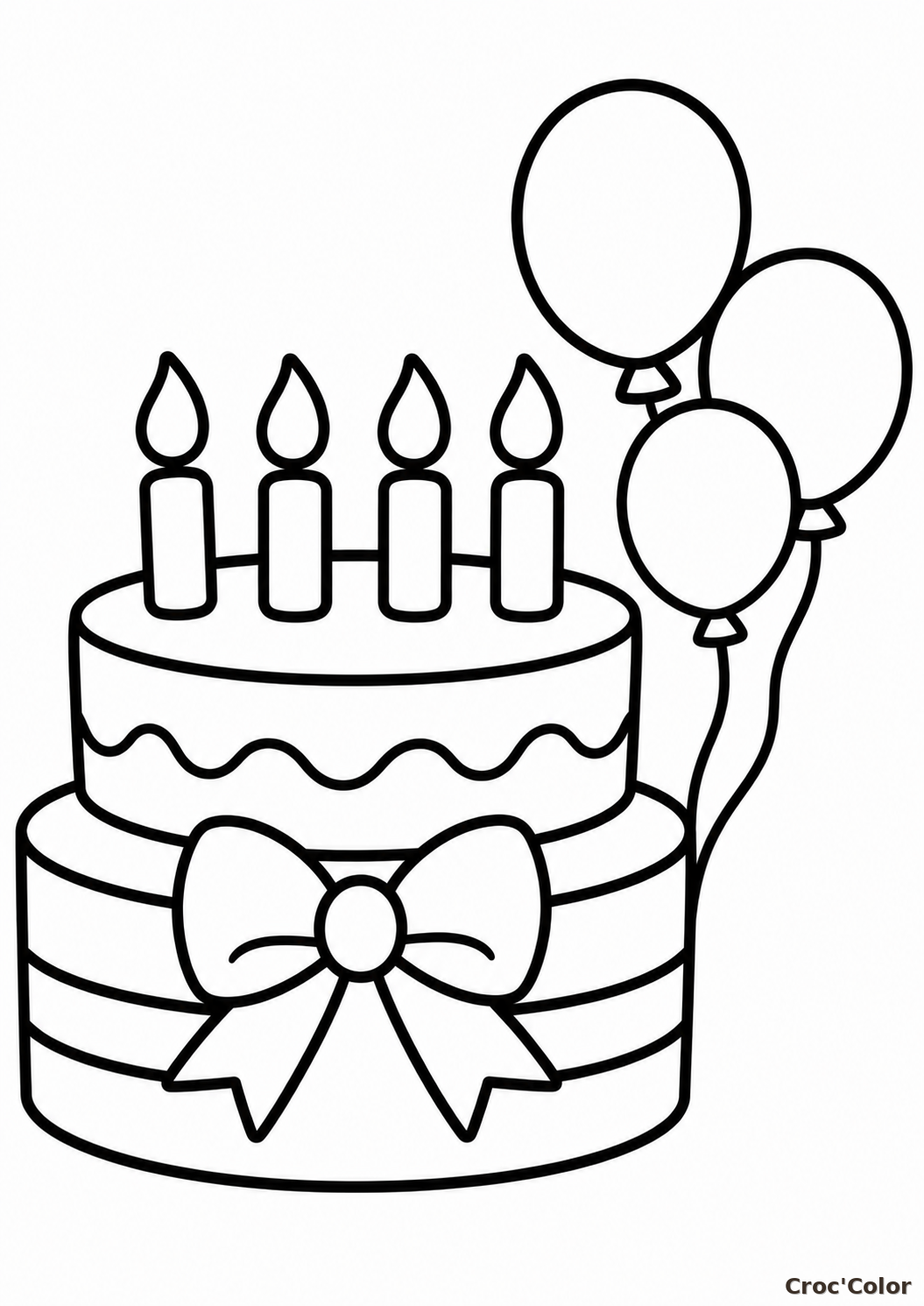 Coloriage Gâteau d'Anniversaire Facile Maternelle - Dessin Gâteau à Étages, Bougies et Ballons à Imprimer Gratuit