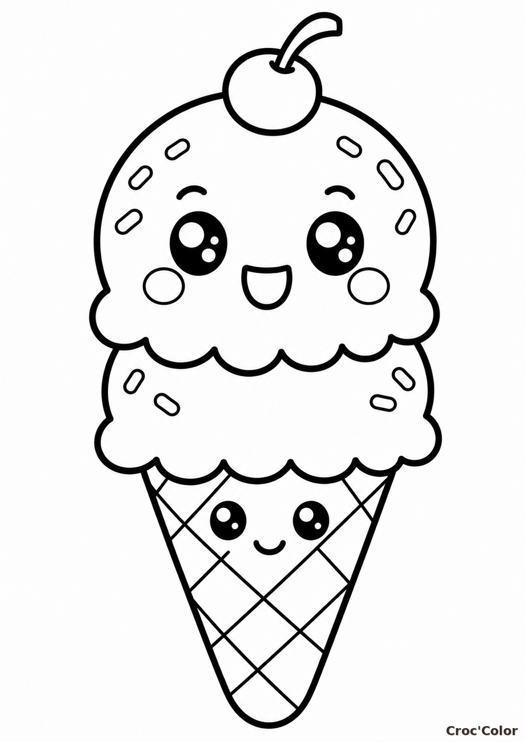 Coloriage Glace Kawaii Facile Maternelle - Dessin Cône de Glace Simple à Imprimer Gratuit