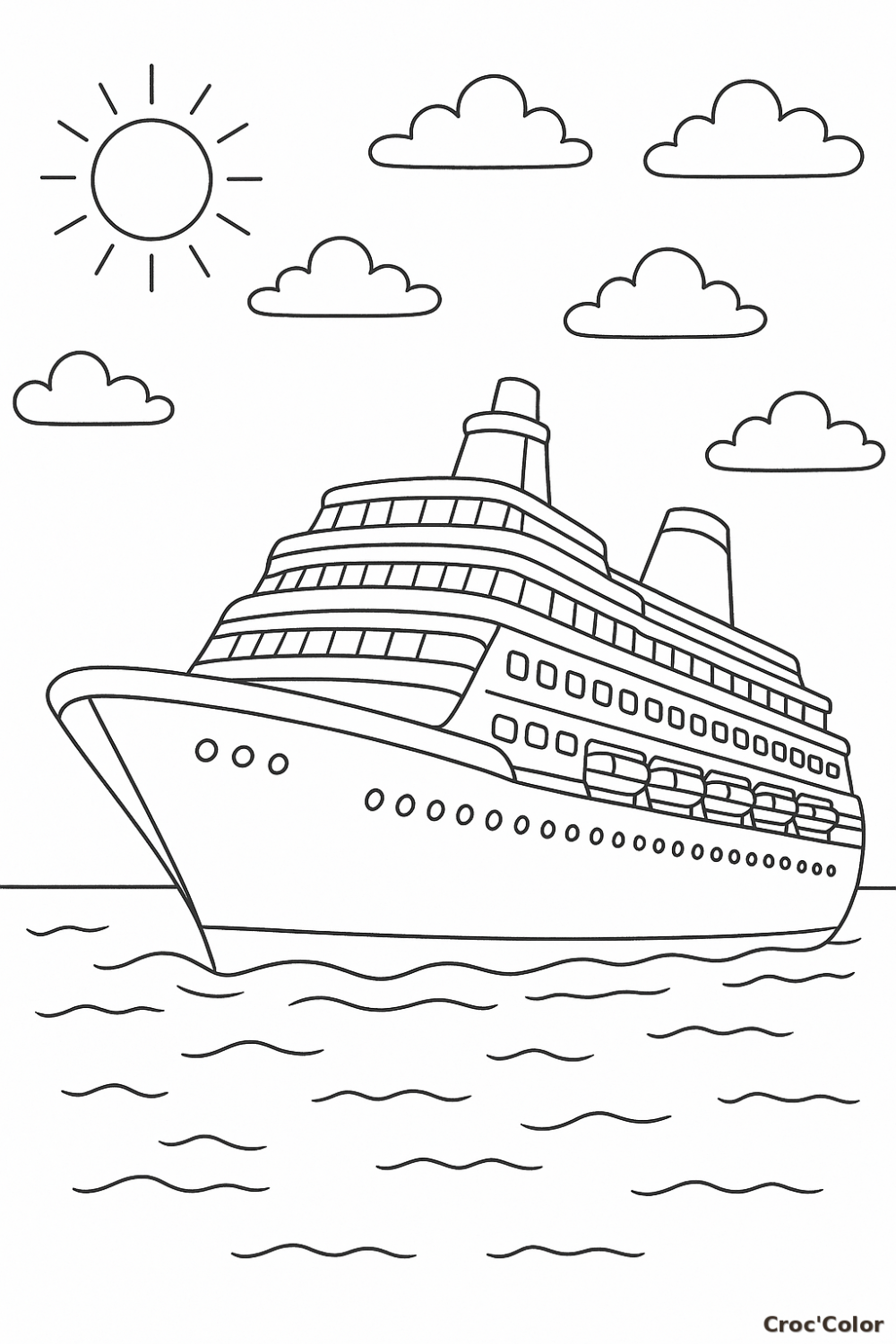 Coloriage Grand Bateau de Croisière Moderne - Dessin Paquebot à Imprimer