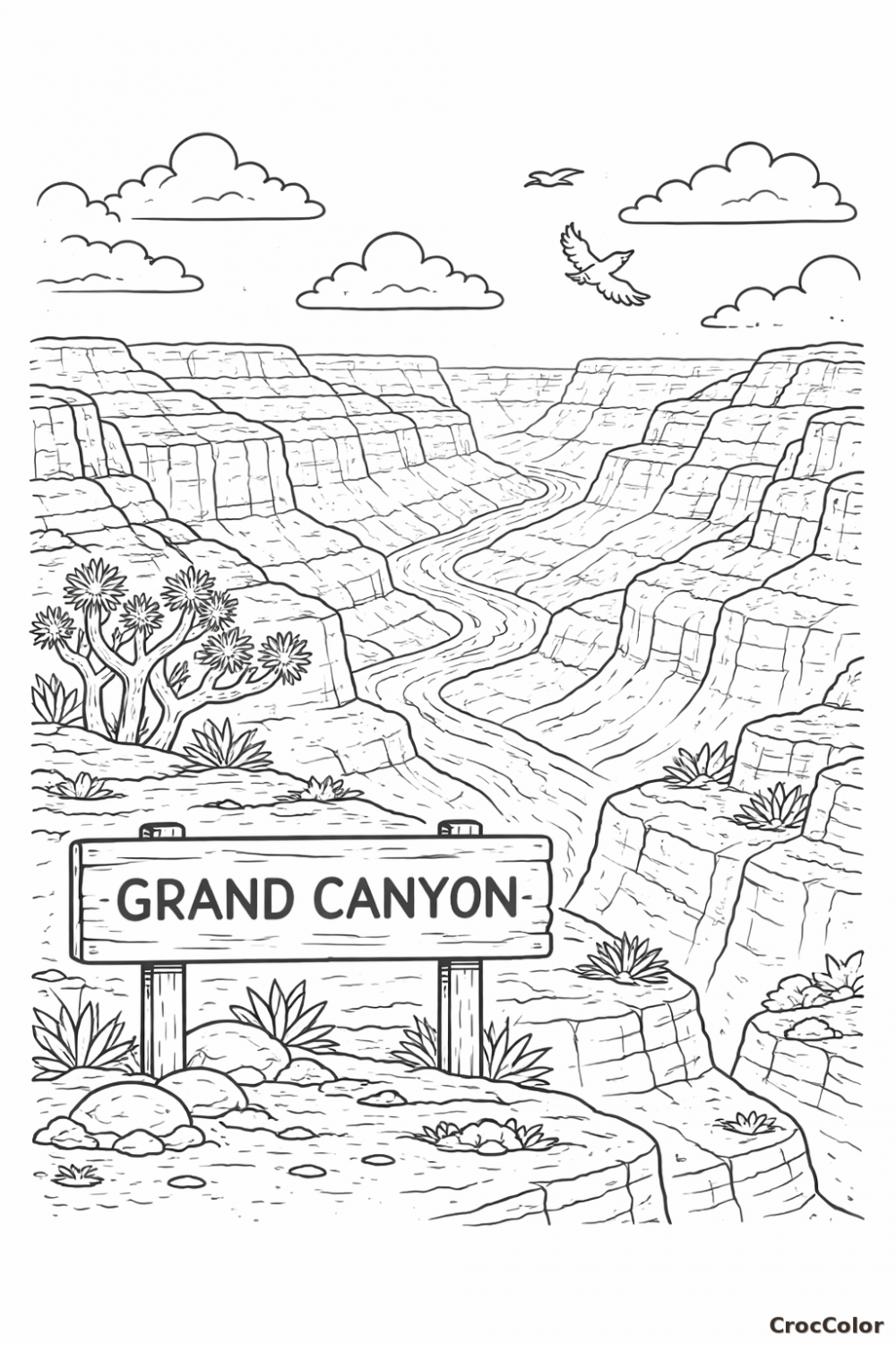 Coloriage Grand Canyon Paysage Nature : Dessin à Imprimer pour Enfant