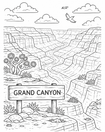Coloriage Grand Canyon Paysage Nature : Dessin à Imprimer pour Enfant