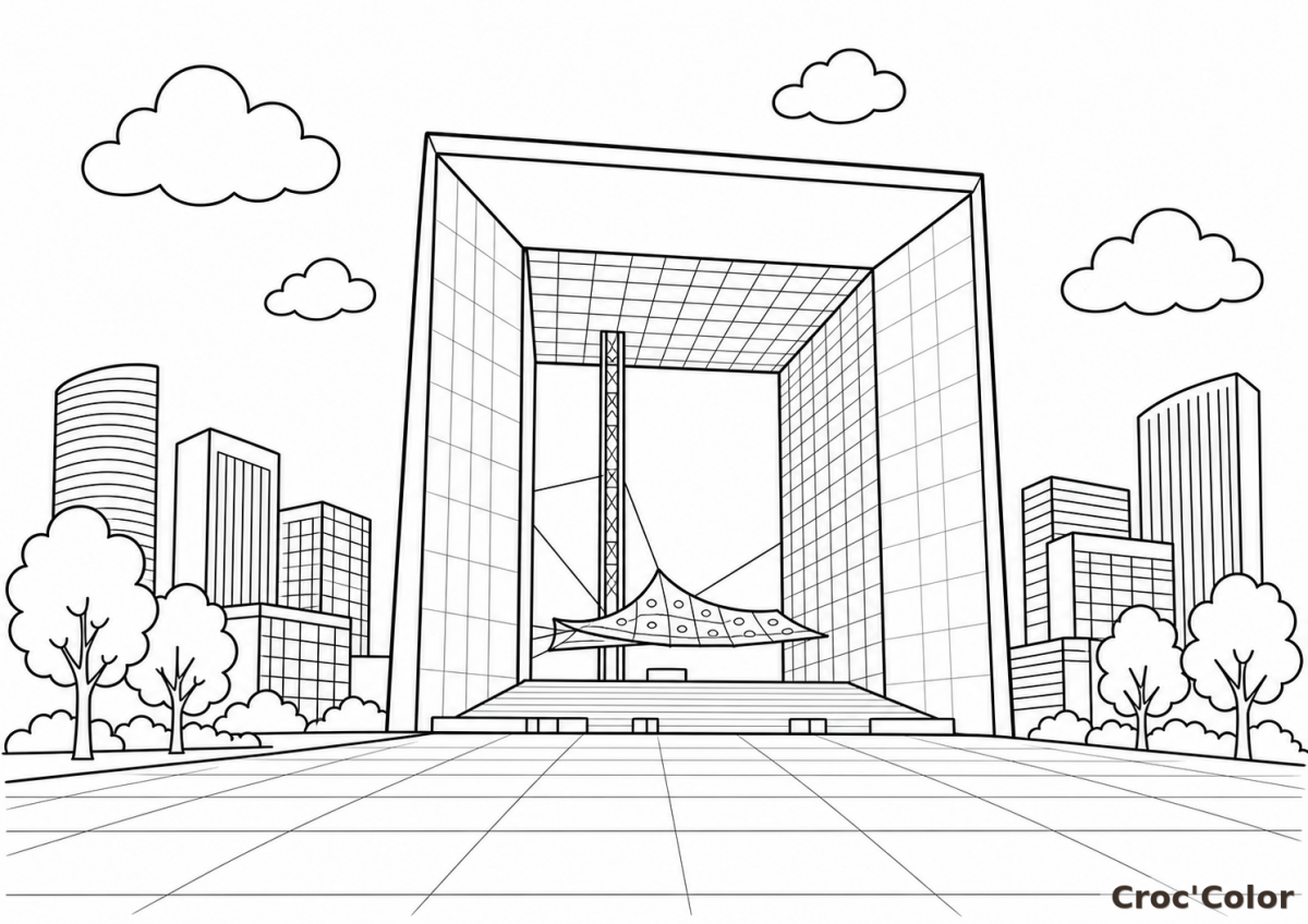 Coloriage Grande Arche de la Défense Paris - Dessin Architecture à Imprimer