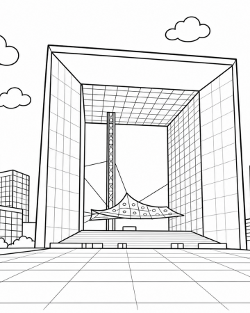 Coloriage Grande Arche de la Défense Paris - Dessin Architecture à Imprimer