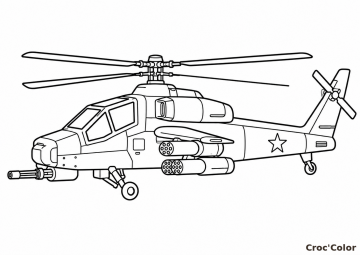 Coloriage Hélicoptère de Combat Militaire - Dessin Hélicoptère d'Attaque à Imprimer Gratuit