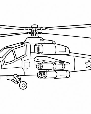 Coloriage Hélicoptère de Combat Militaire - Dessin Hélicoptère d'Attaque à Imprimer Gratuit