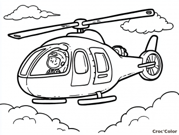 Coloriage Hélicoptère Facile Maternelle - Dessin Hélicoptère dans le Ciel à Imprimer Gratuit