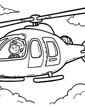 Coloriage Hélicoptère Facile Maternelle - Dessin Hélicoptère dans le Ciel à Imprimer Gratuit