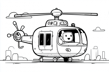 Coloriage Hélicoptère Maternelle Facile - Dessin Hélicoptère en Ville à Imprimer Gratuit