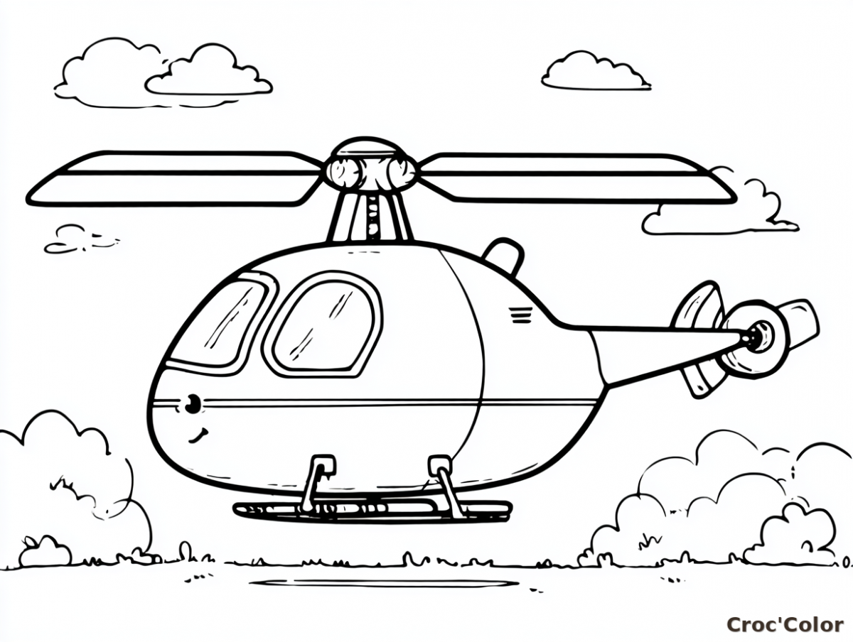 Coloriage Hélicoptère Maternelle Facile - Dessin Petit Hélicoptère Rigolo à Imprimer Gratuit