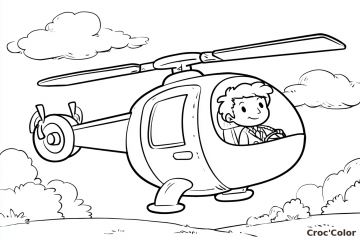 Coloriage Hélicoptère Maternelle Facile - Dessin Hélicoptère et Pilote Cartoon à Imprimer Gratuit