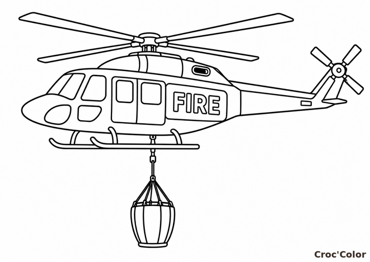 Coloriage Hélicoptère de Pompier Maternelle - Dessin Bombardier d'Eau Facile à Imprimer Gratuit