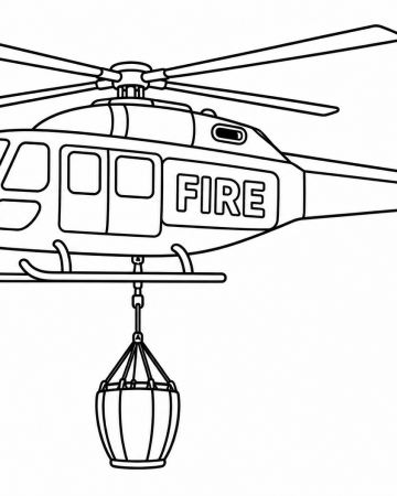 Coloriage Hélicoptère de Pompier Maternelle - Dessin Bombardier d'Eau Facile à Imprimer Gratuit