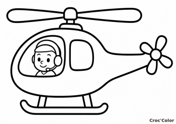 Coloriage Hélicoptère Rigolo Facile Maternelle - Dessin Petit Pilote et Avion à Imprimer Gratuit