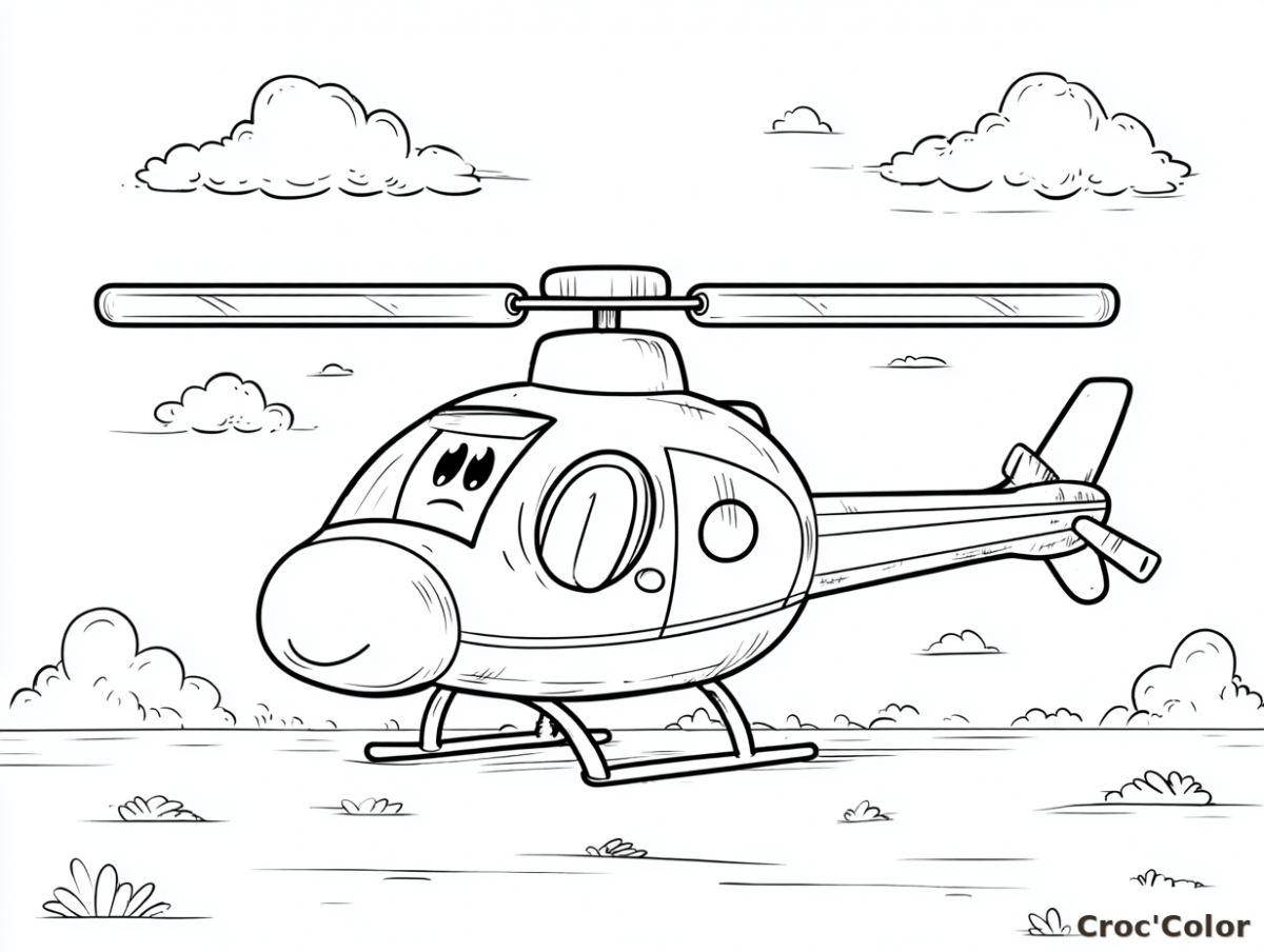 Coloriage Hélicoptère Rigolo Maternelle - Dessin Petit Hélico Facile à Imprimer Gratuit
