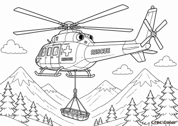 Coloriage Hélicoptère de Sauvetage Montagne - Dessin Ambulance du Ciel à Imprimer