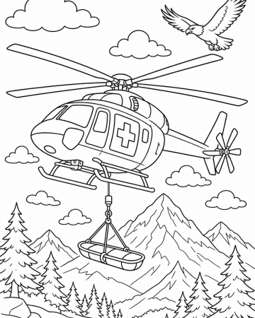 Coloriage hélicoptère de secours - montagne à imprimer