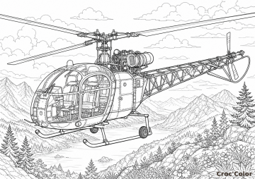 Coloriage Hélicoptère de Montagne Réaliste - Dessin Technique à Imprimer