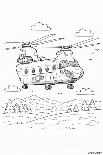 Coloriage Hélicoptère de Transport Géant - Dessin Militaire à Imprimer