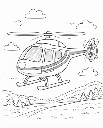 Coloriage Hélicoptère en Vol Facile - Dessin Voyage et Paysage à Imprimer