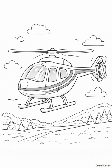 Coloriage Hélicoptère en Vol Facile - Dessin Voyage et Paysage à Imprimer