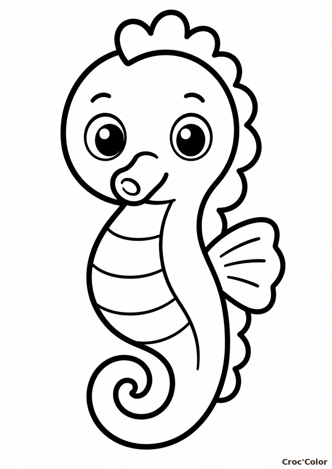 Coloriage Hippocampe Kawaii Facile Maternelle - Dessin Cheval de Mer Souriant à Imprimer Gratuit