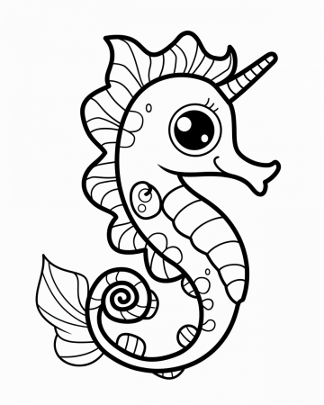 Coloriage Hippocampe Licorne Maternelle - Dessin Cheval de Mer Facile à Imprimer Gratuit