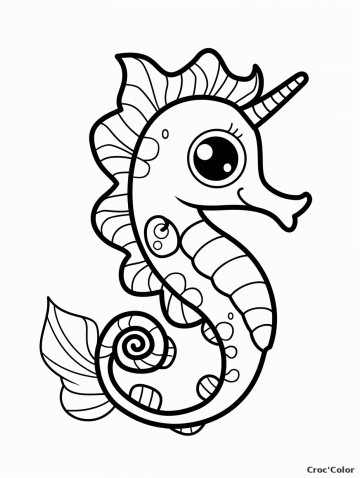 Coloriage Hippocampe Licorne Maternelle - Dessin Cheval de Mer Facile à Imprimer Gratuit
