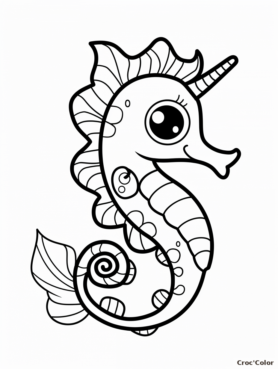 Coloriage Hippocampe Licorne Maternelle - Dessin Cheval de Mer Facile à Imprimer Gratuit