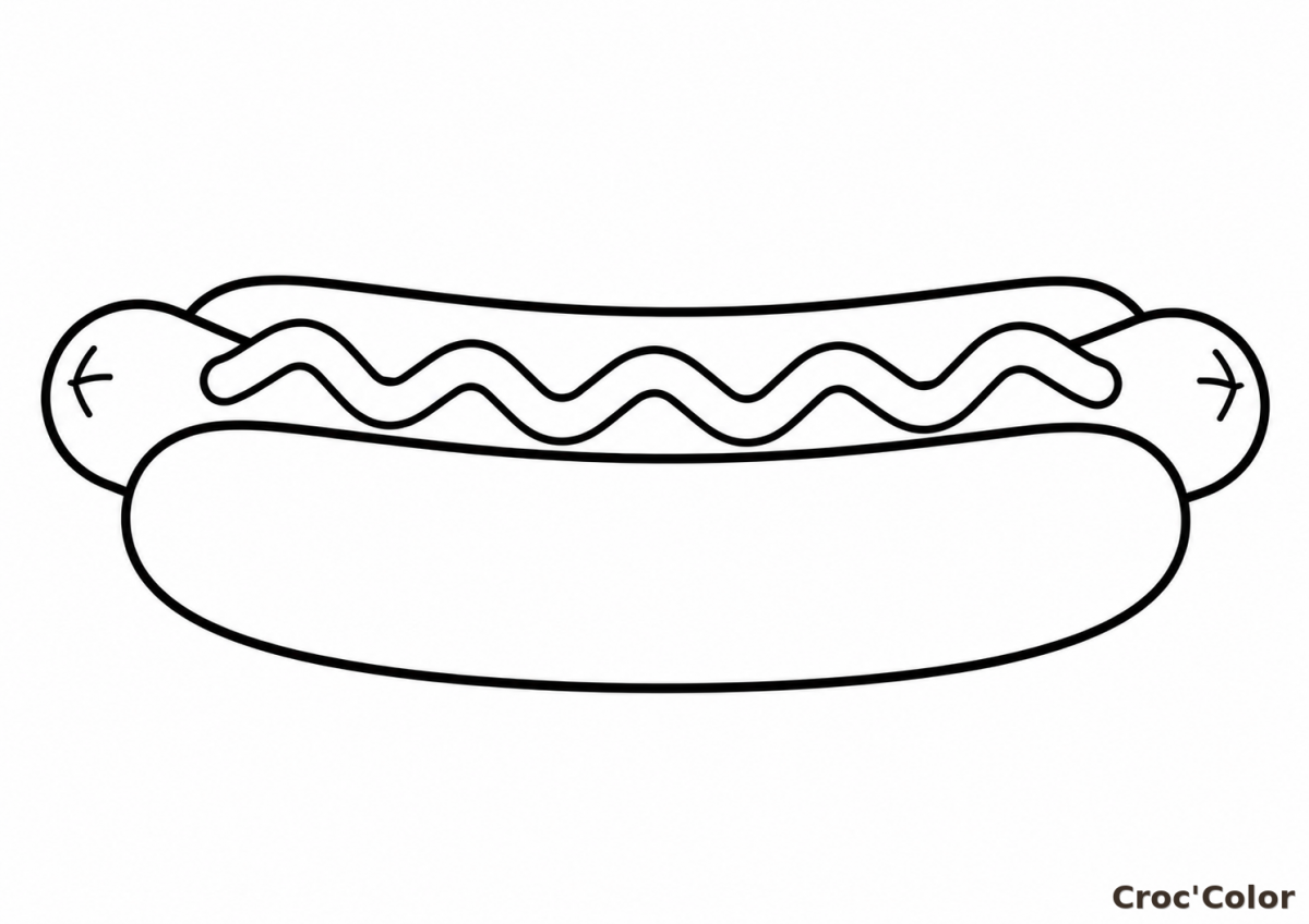 Coloriage Hot-Dog Facile Maternelle - Dessin Sandwich Simple à Imprimer Gratuit