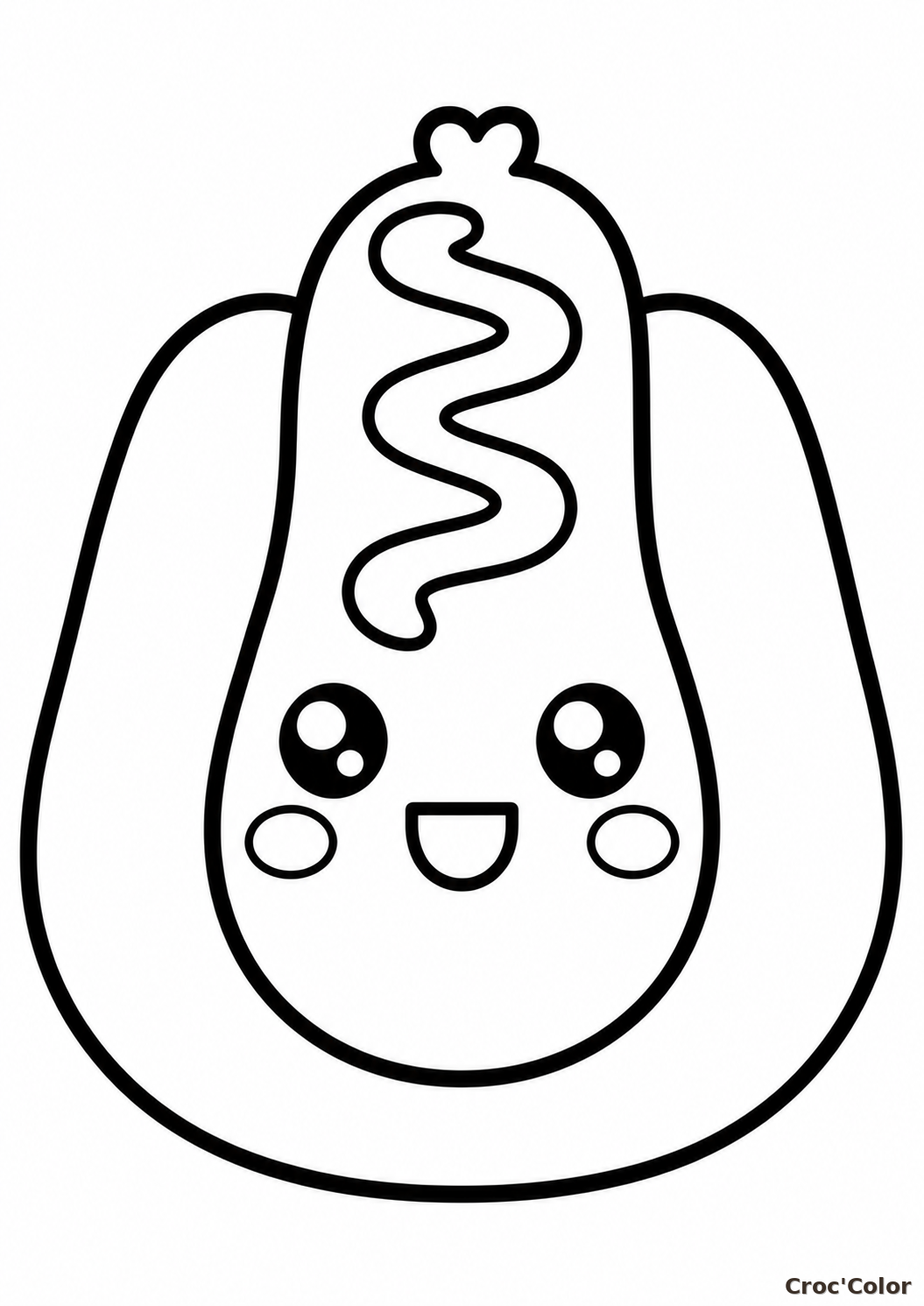 Coloriage Hot-Dog Kawaii Facile - Dessin Nourriture Rigolote pour Bébé et Maternelle à Imprimer Gratuit