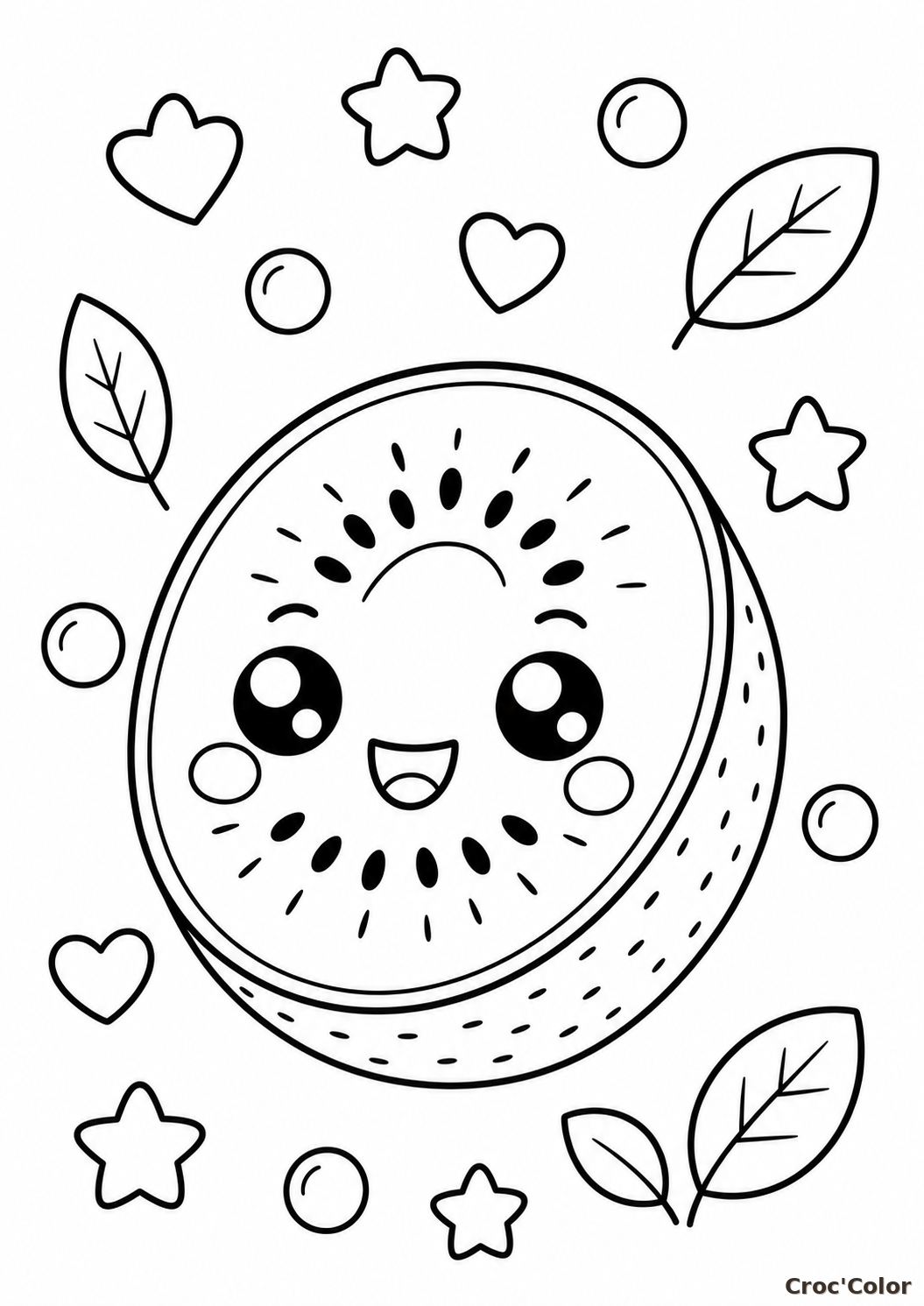 Coloriage Kiwi Kawaii Rigolo : Dessin de Fruit Facile à Imprimer