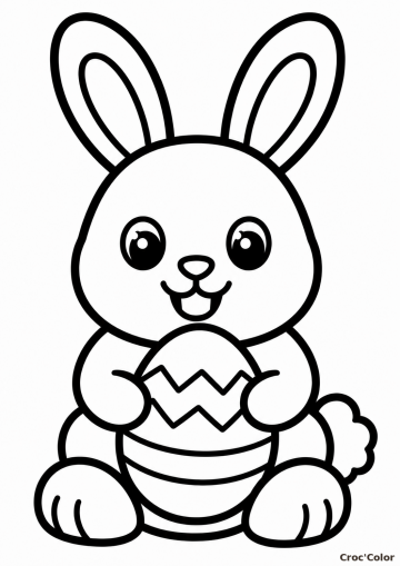 Coloriage Lapin de Pâques Facile Maternelle - Dessin Chlapin et Œuf à Imprimer Gratuit