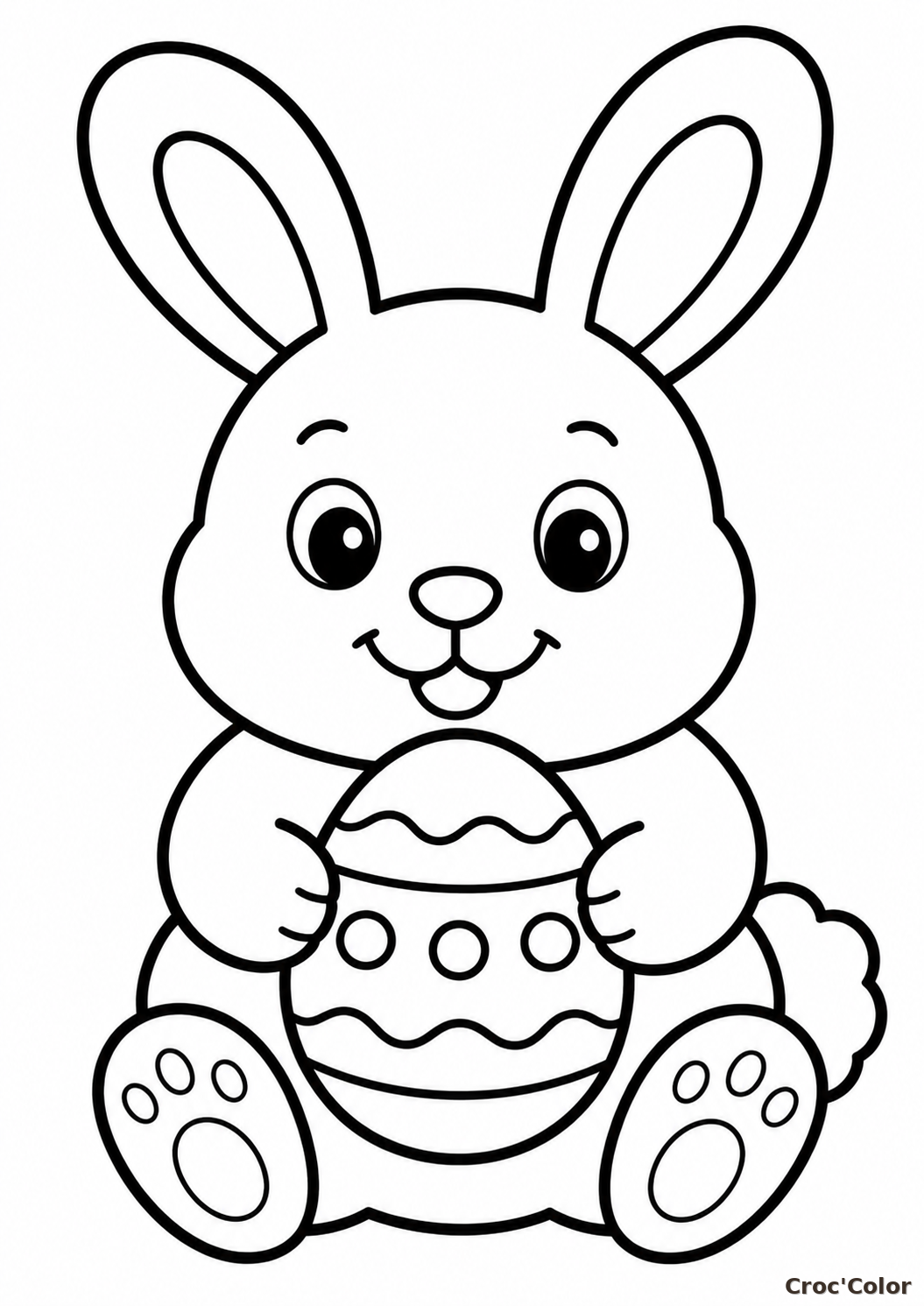 Coloriage Lapin de Pâques Mignon Maternelle - Dessin Petit Lapin et Œuf Décoré Facile à Imprimer Gratuit