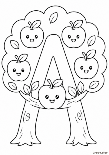Coloriage Lettre A comme Arbre Facile - Dessin Abécédaire Maternelle à Imprimer