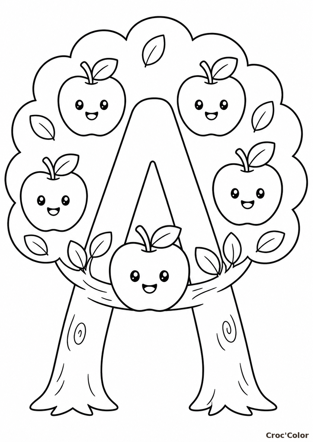 Coloriage Lettre A comme Arbre Facile - Dessin Abécédaire Maternelle à Imprimer