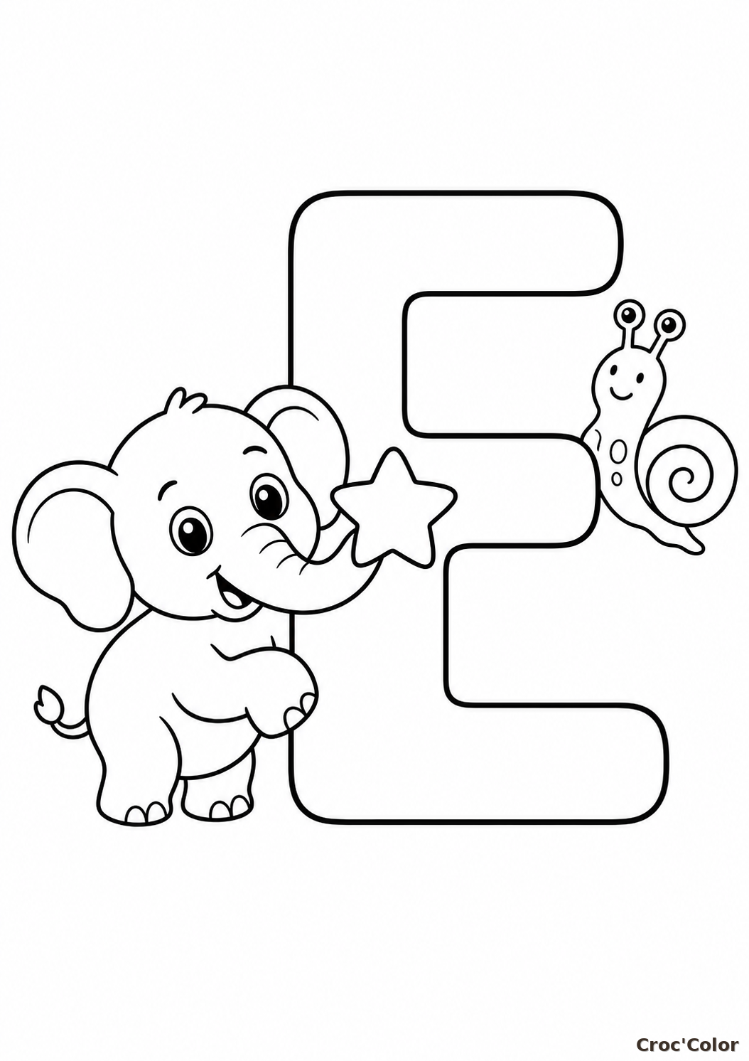 Coloriage Lettre E comme Éléphant et Escargot - Abécédaire Maternelle à Imprimer