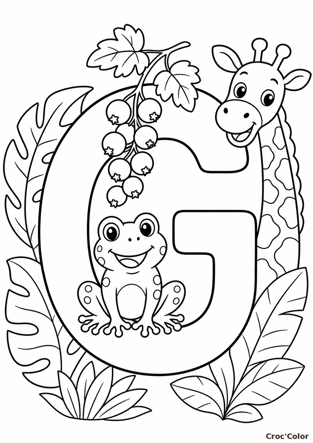 Coloriage Lettre G comme Girafe et Grenouille - Abécédaire Maternelle à Imprimer