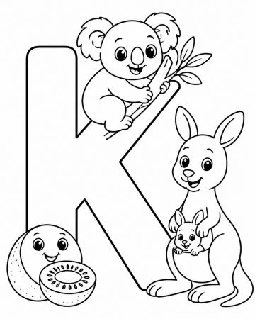 Coloriage Lettre K comme Kangourou et Koala - Abécédaire Maternelle à Imprimer