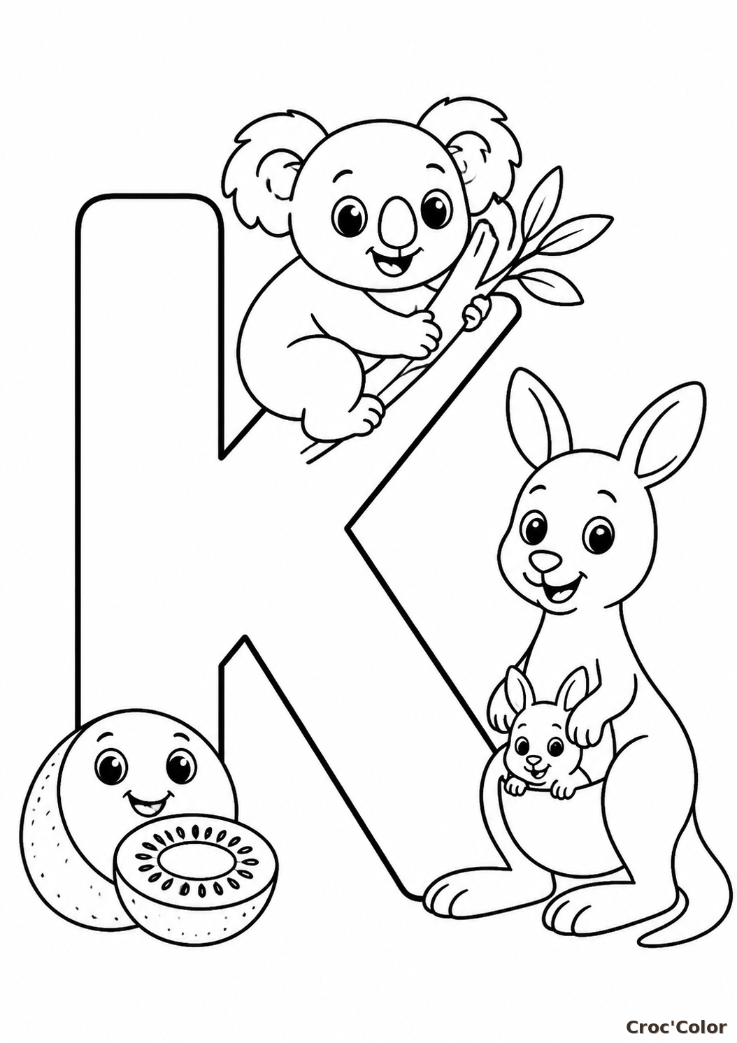 Coloriage Lettre K comme Kangourou et Koala - Abécédaire Maternelle à Imprimer