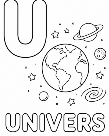 Coloriage Lettre U comme Univers - Abécédaire Maternelle à Imprimer
