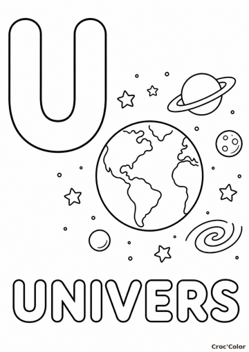 Coloriage Lettre U comme Univers - Abécédaire Maternelle à Imprimer
