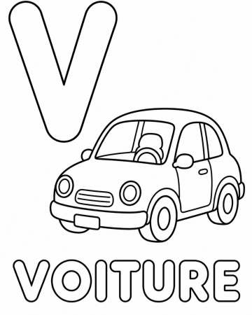 Coloriage Lettre V comme Voiture - Abécédaire pour Maternelle à Imprimer