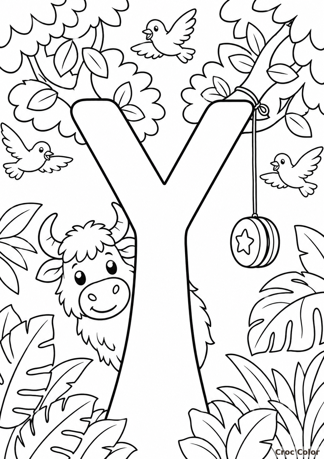 Coloriage Lettre Y Facile Maternelle - Dessin Alphabet Yak et Yo-yo à Imprimer Gratuit