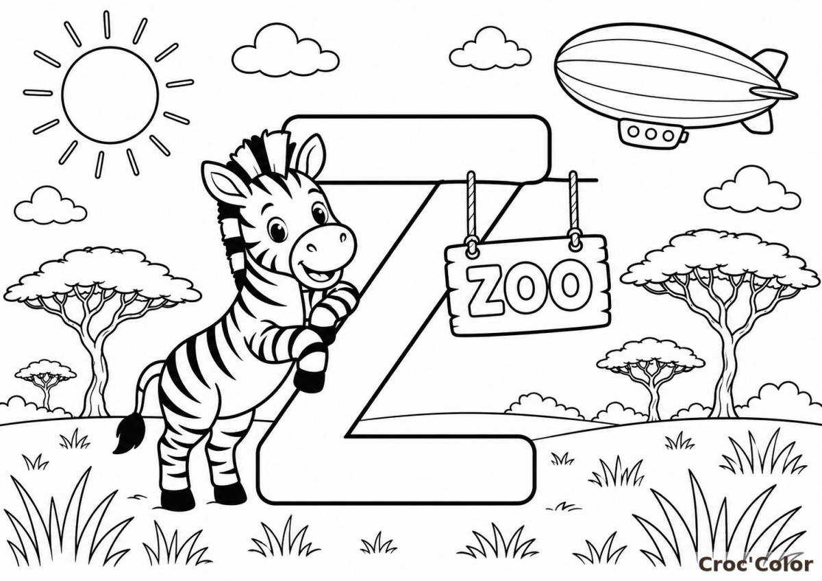 Coloriage Lettre Z Facile Maternelle - Dessin Alphabet Zèbre et Zoo à Imprimer Gratuit