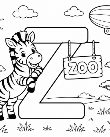 Coloriage Lettre Z Facile Maternelle - Dessin Alphabet Zèbre et Zoo à Imprimer Gratuit