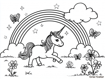 Coloriage Licorne Facile Maternelle - Dessin Licorne et Arc-en-Ciel à Imprimer Gratuit