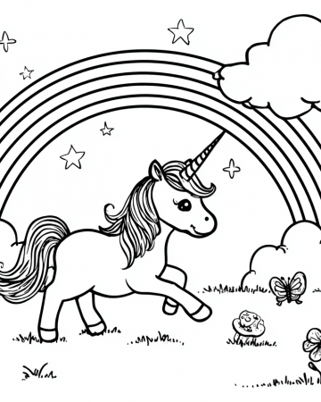 Coloriage Licorne Facile Maternelle - Dessin Licorne et Arc-en-Ciel à Imprimer Gratuit