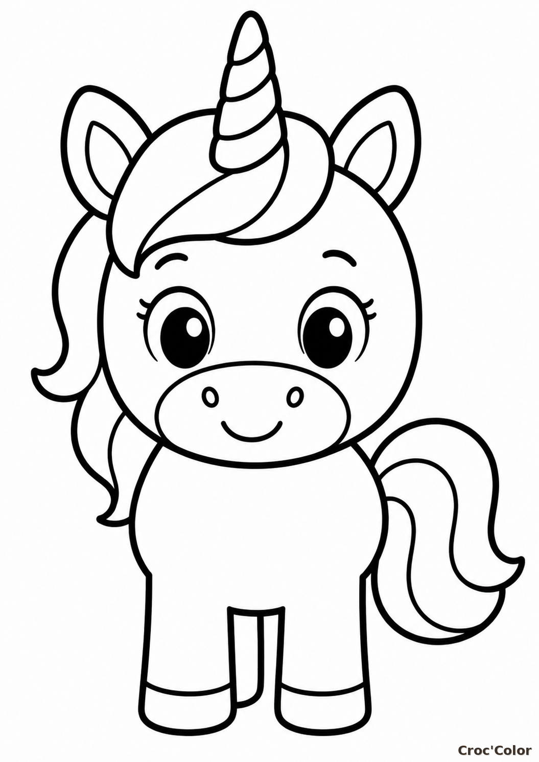 Coloriage Licorne Facile Maternelle - Dessin Petite Licorne Kawaii à Imprimer Gratuit