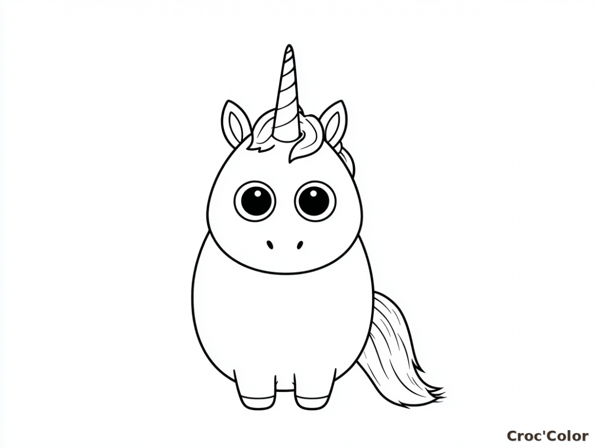 Coloriage Licorne Facile Maternelle - Dessin Petite Licorne Ronde à Imprimer Gratuit